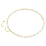 Matrix Tennis necklace Crystal pearl, Round cut, White, Gold-tone plated